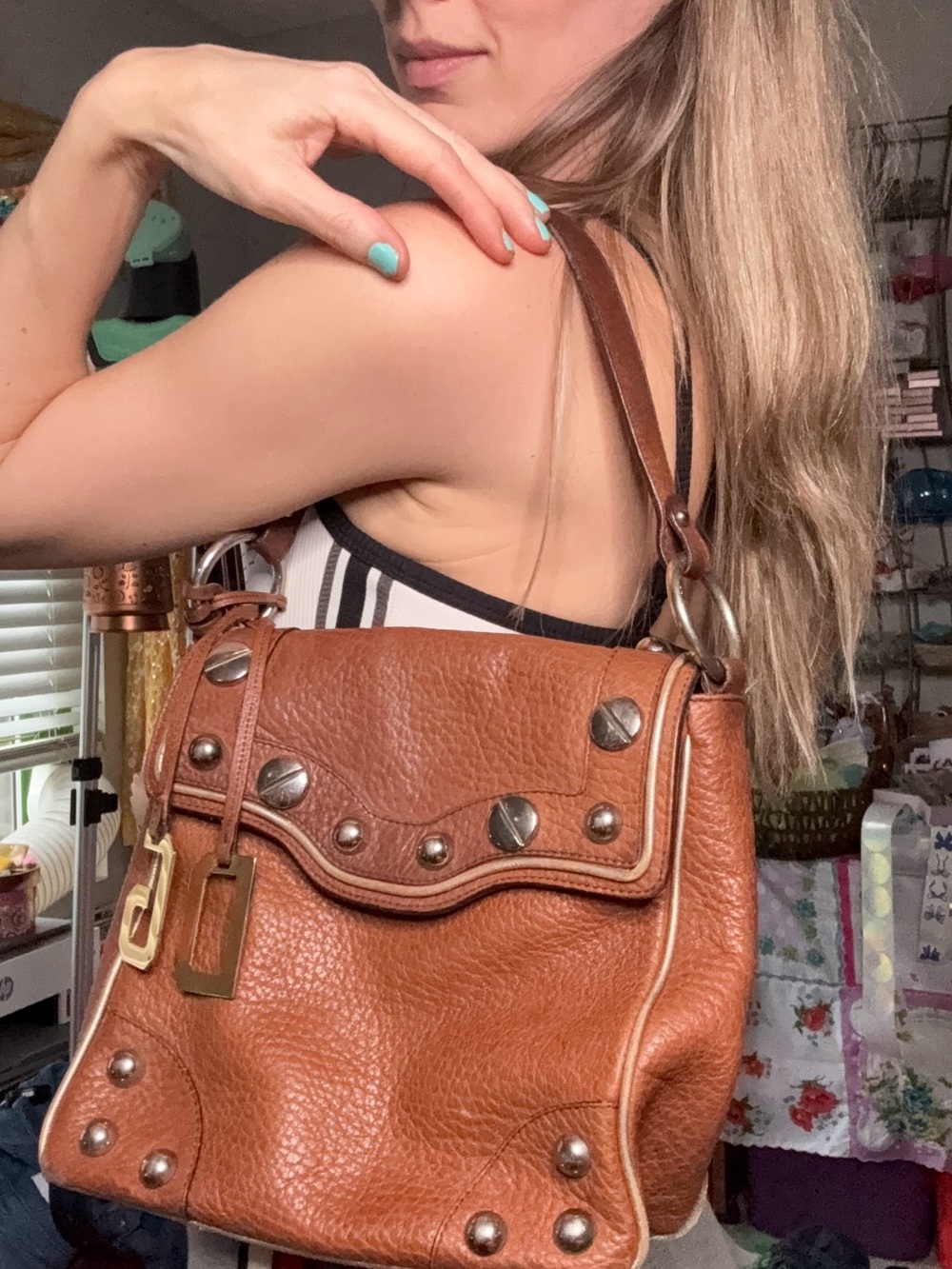 Dolce & Gabbana Brown Leather studded Shoulder Bag 2005 Y2K Desirable